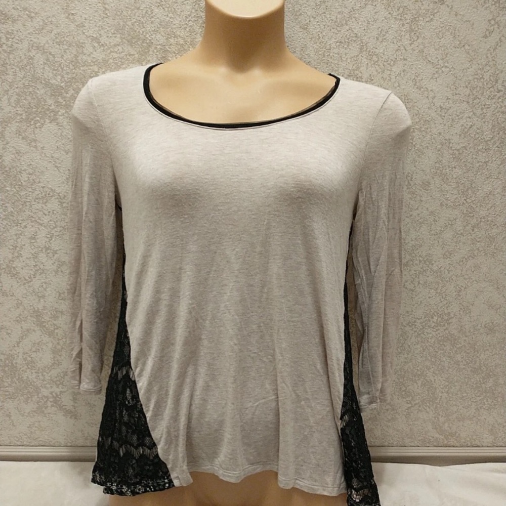 White House Black Market Beige and Black Lace Blouse